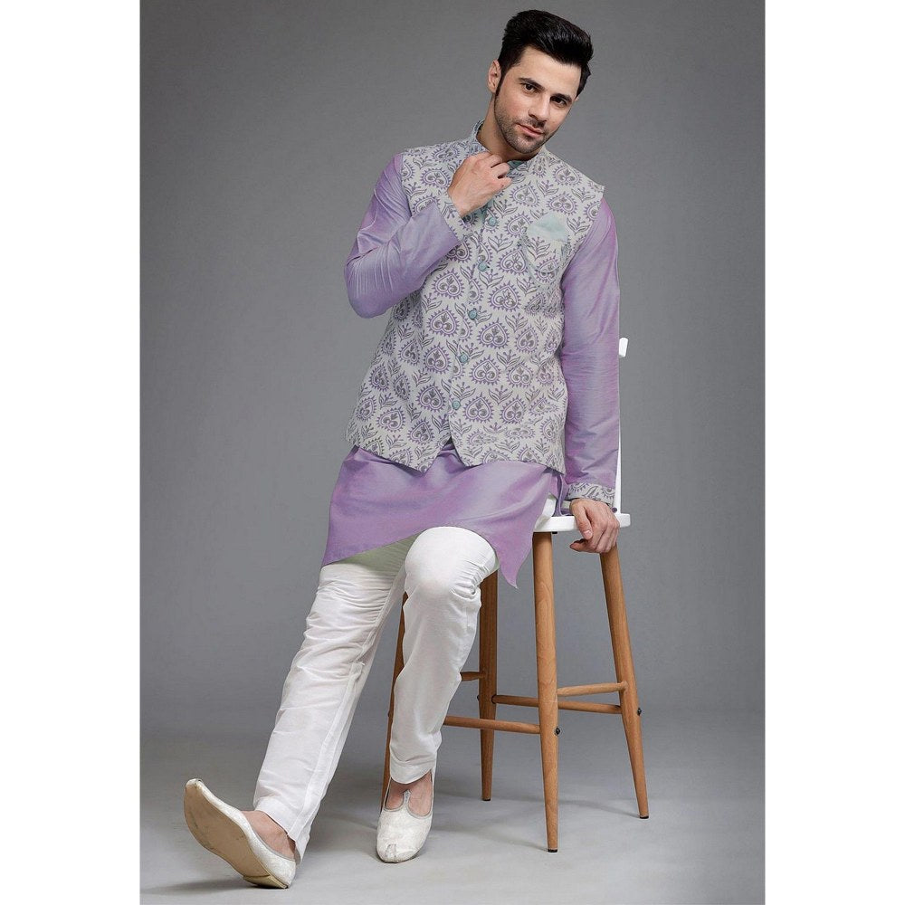 UTSAV FASHION Digital Printed Cotton Silk Purple Kurta with Pant and Jacket