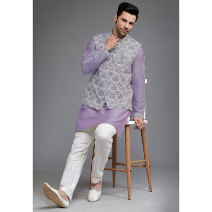 UTSAV FASHION Digital Printed Cotton Silk Purple Kurta with Pant and Jacket