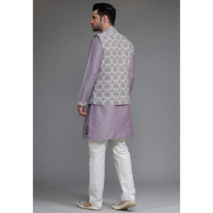 UTSAV FASHION Digital Printed Cotton Silk Purple Kurta with Pant and Jacket