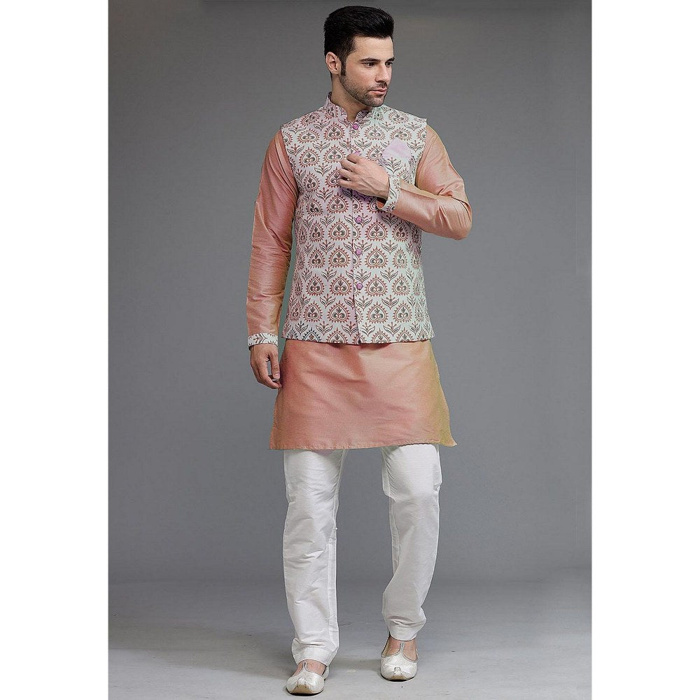 UTSAV FASHION Digital Printed Cotton Silk Peach Kurta with Pant and Jacket