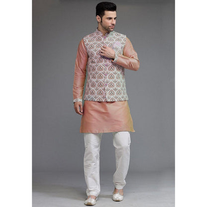 UTSAV FASHION Digital Printed Cotton Silk Peach Kurta with Pant and Jacket