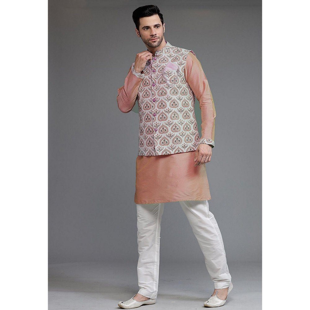 UTSAV FASHION Digital Printed Cotton Silk Peach Kurta with Pant and Jacket