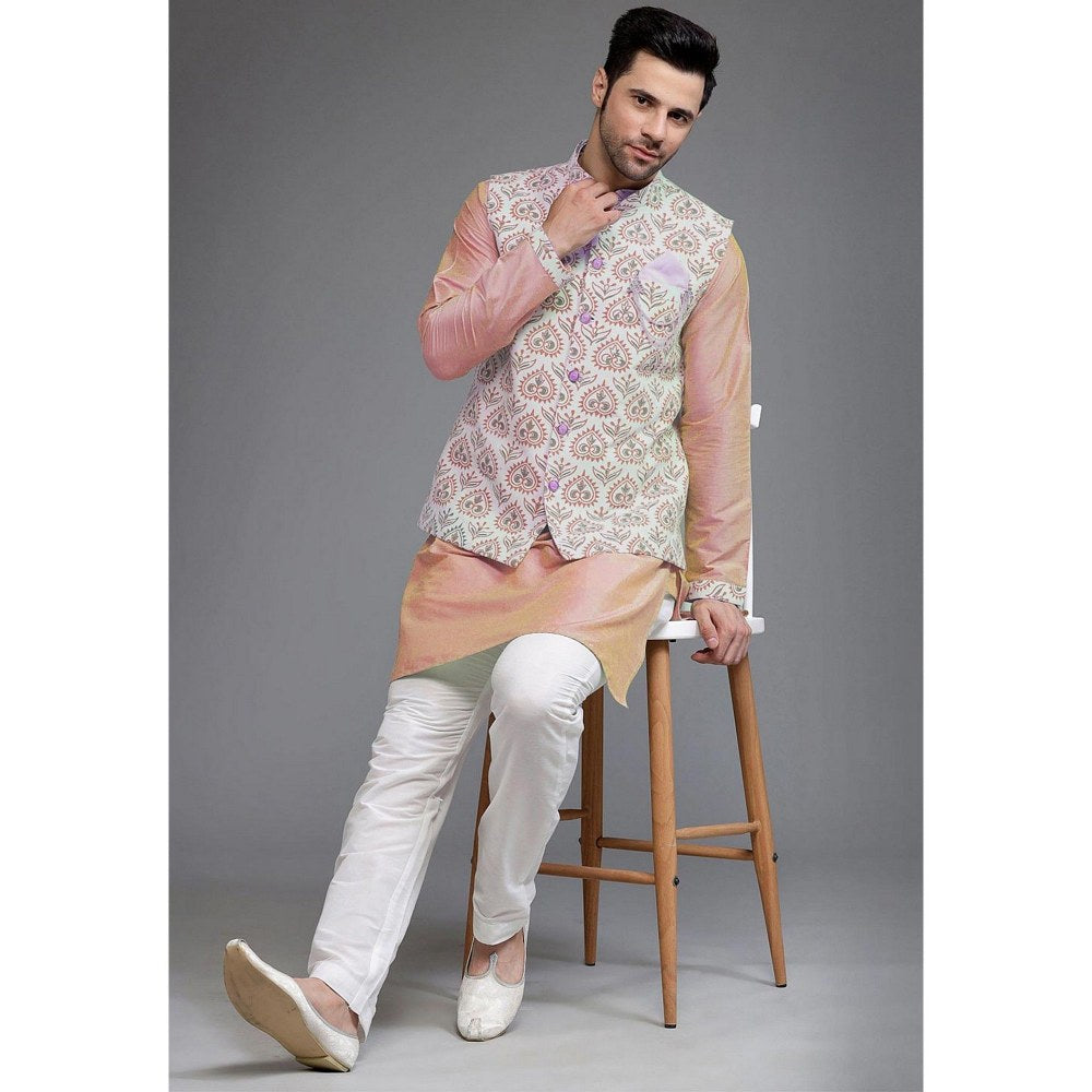 UTSAV FASHION Digital Printed Cotton Silk Peach Kurta with Pant and Jacket