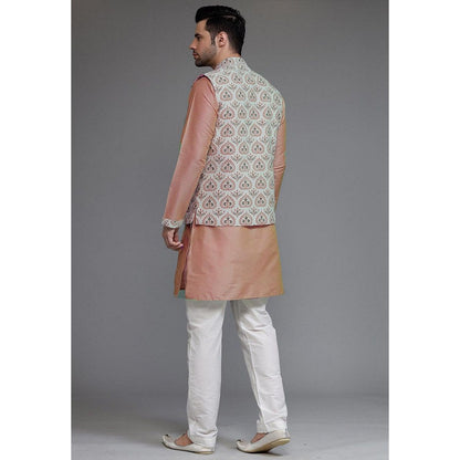 UTSAV FASHION Digital Printed Cotton Silk Peach Kurta with Pant and Jacket