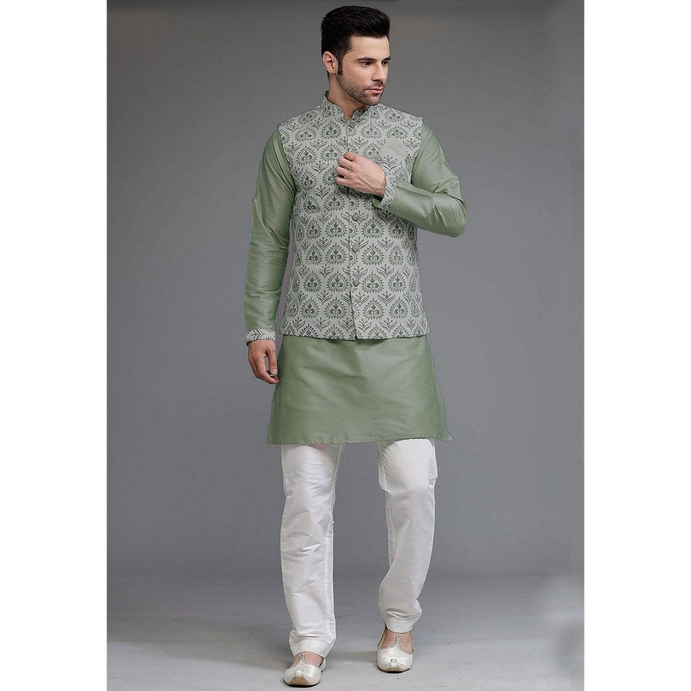 UTSAV FASHION Digital Printed Cotton Silk Green Kurta with Pant and Jacket