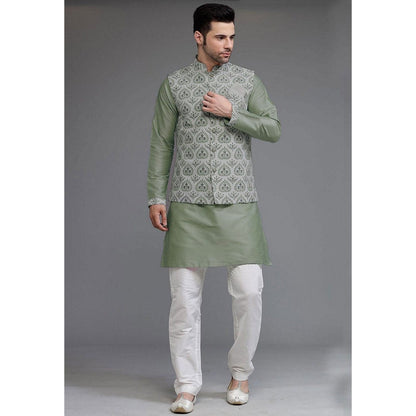 UTSAV FASHION Digital Printed Cotton Silk Green Kurta with Pant and Jacket