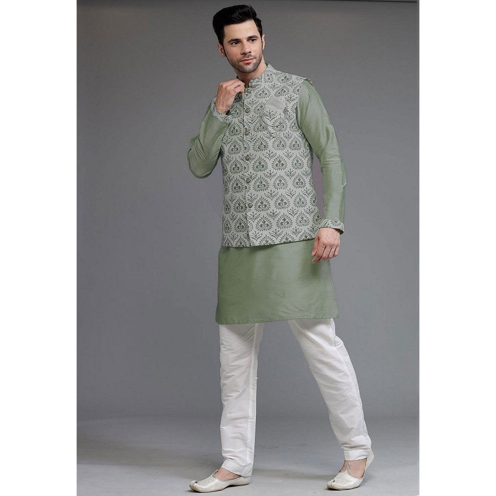 UTSAV FASHION Digital Printed Cotton Silk Green Kurta with Pant and Jacket