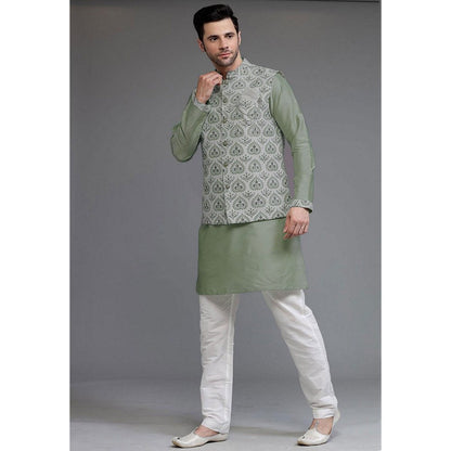 UTSAV FASHION Digital Printed Cotton Silk Green Kurta with Pant and Jacket