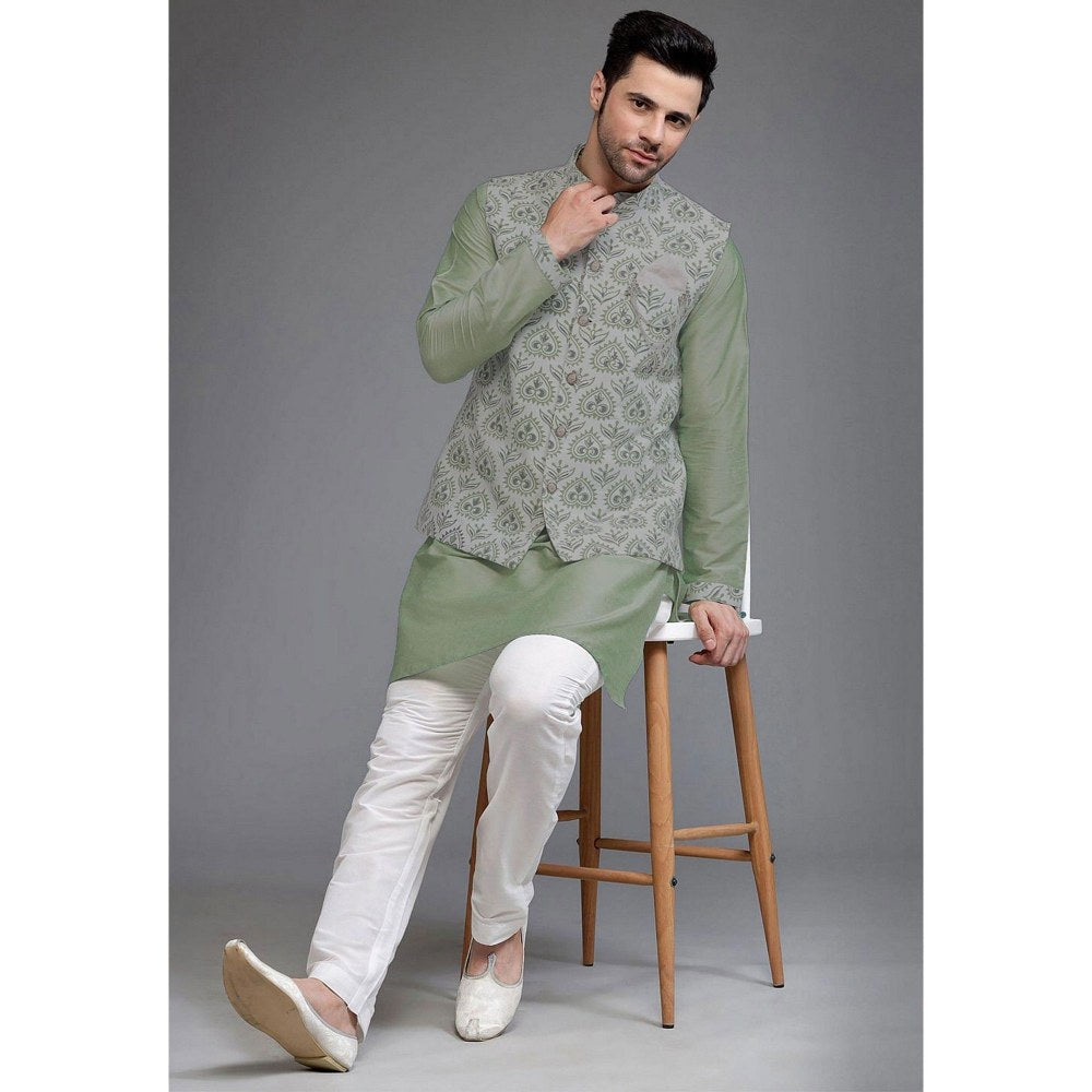 UTSAV FASHION Digital Printed Cotton Silk Green Kurta with Pant and Jacket