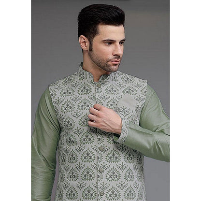 UTSAV FASHION Digital Printed Cotton Silk Green Kurta with Pant and Jacket