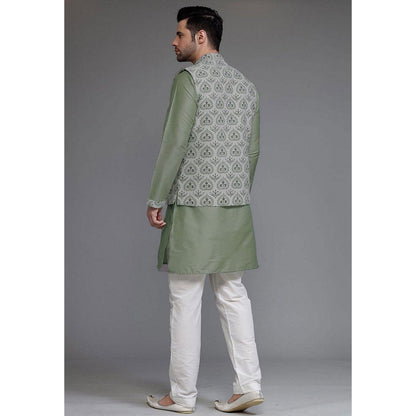 UTSAV FASHION Digital Printed Cotton Silk Green Kurta with Pant and Jacket