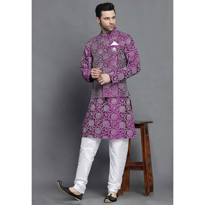 UTSAV FASHION Block Printed Art Silk Purple Kurta with Churidar and Jacket