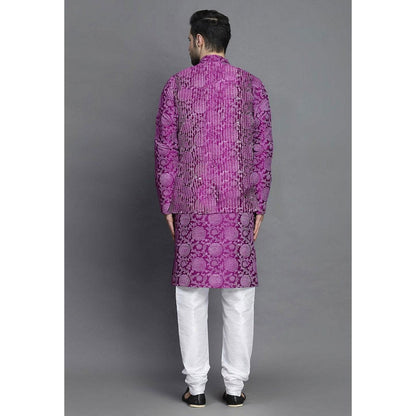UTSAV FASHION Block Printed Art Silk Purple Kurta with Churidar and Jacket