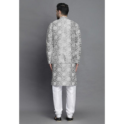 UTSAV FASHION Block Printed Art Silk Grey Kurta with Churidar and Jacket