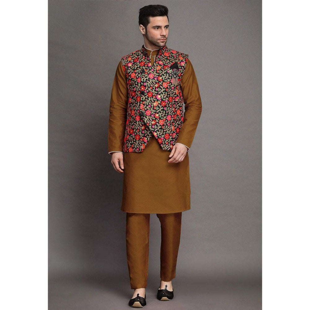 UTSAV FASHION Embroidered Art Silk Brown Kurta with Pant and Jacket