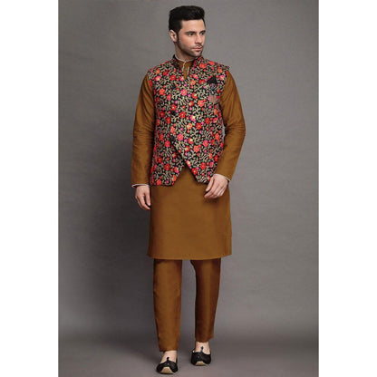 UTSAV FASHION Embroidered Art Silk Brown Kurta with Pant and Jacket