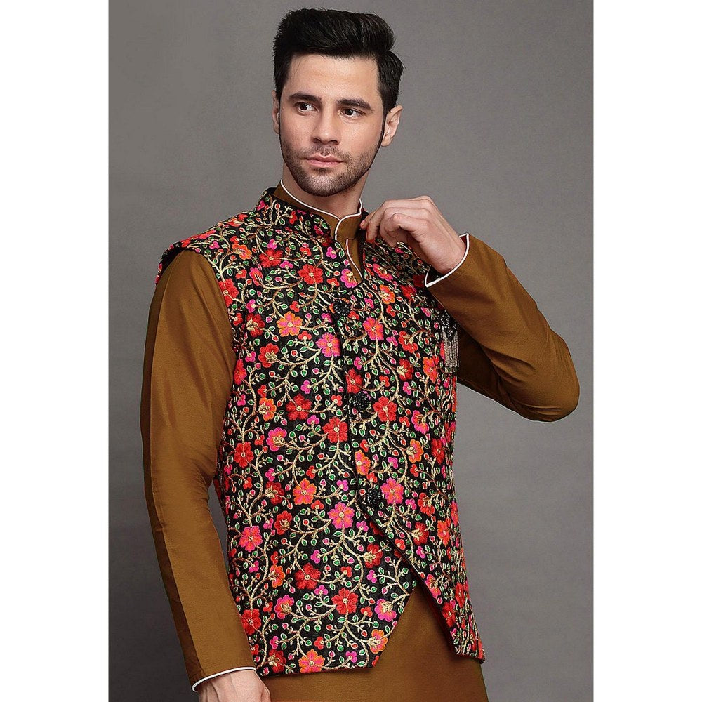 UTSAV FASHION Embroidered Art Silk Brown Kurta with Pant and Jacket