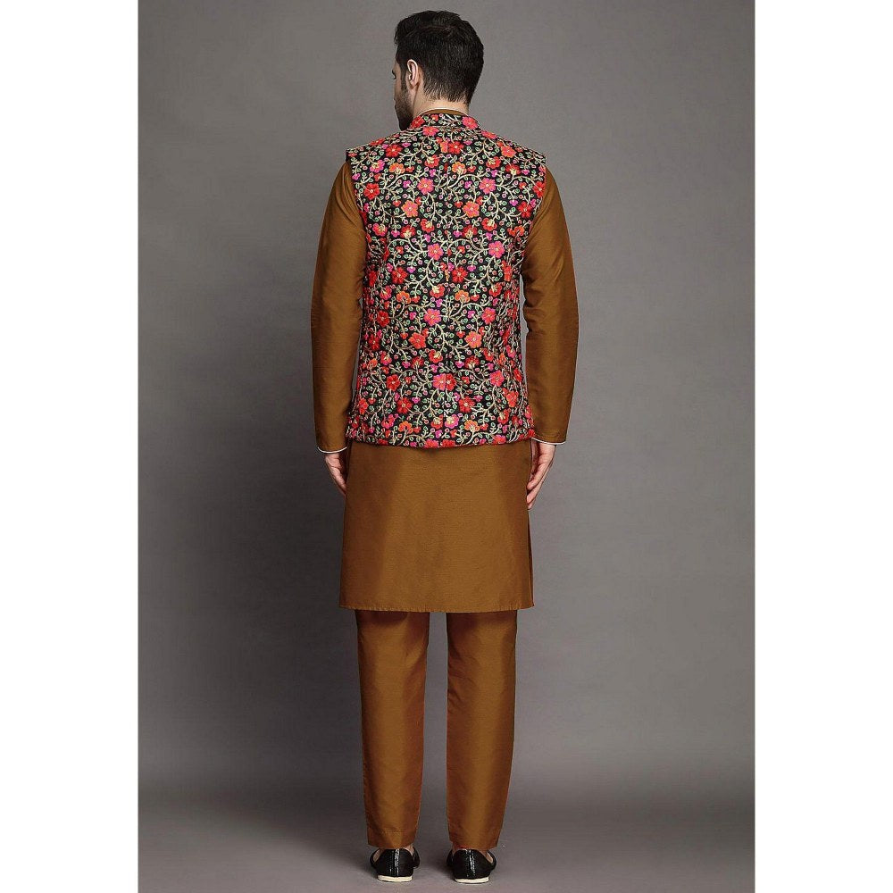 UTSAV FASHION Embroidered Art Silk Brown Kurta with Pant and Jacket