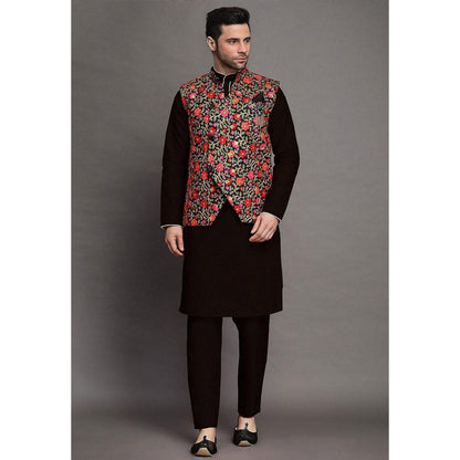 UTSAV FASHION Embroidered Art Silk Black Kurta with Pant and Jacket