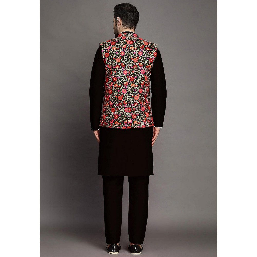 UTSAV FASHION Embroidered Art Silk Black Kurta with Pant and Jacket