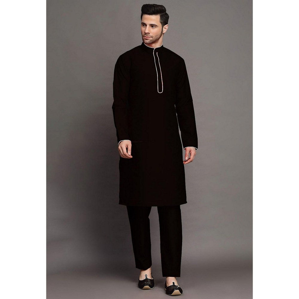 UTSAV FASHION Embroidered Art Silk Black Kurta with Pant and Jacket