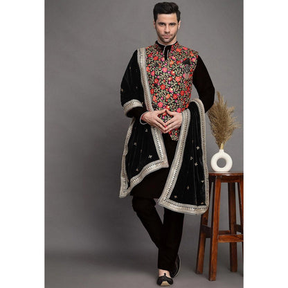 UTSAV FASHION Embroidered Art Silk Black Kurta with Pant and Jacket