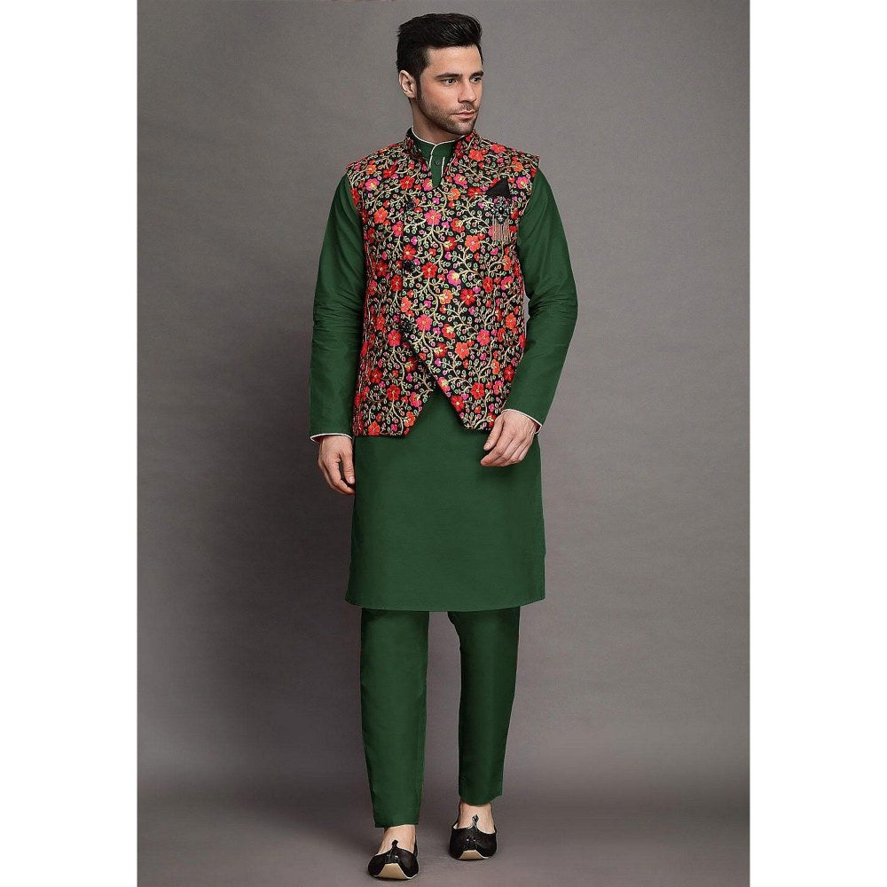 UTSAV FASHION Embroidered Art Silk Green Kurta with Pant and Jacket