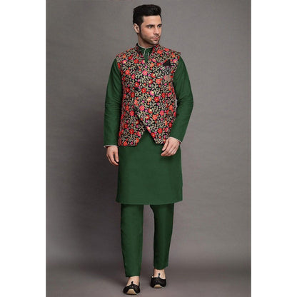UTSAV FASHION Embroidered Art Silk Green Kurta with Pant and Jacket