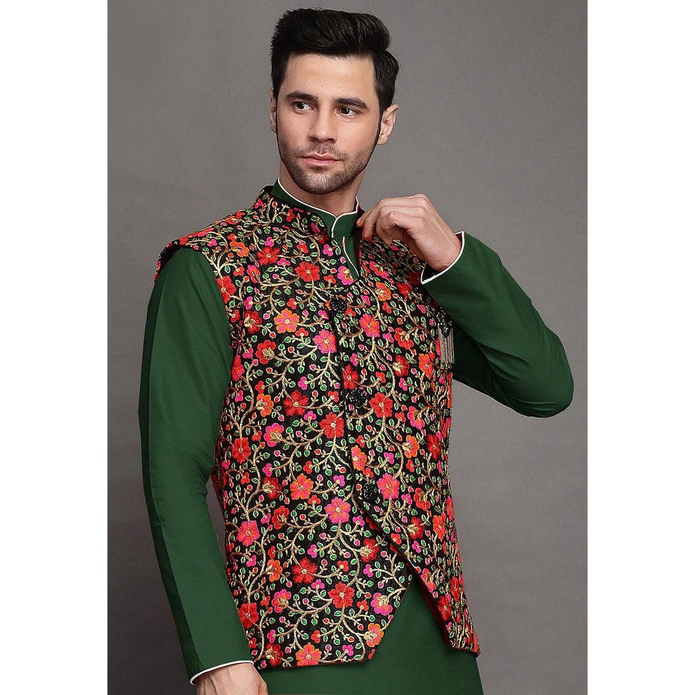 UTSAV FASHION Embroidered Art Silk Green Kurta with Pant and Jacket