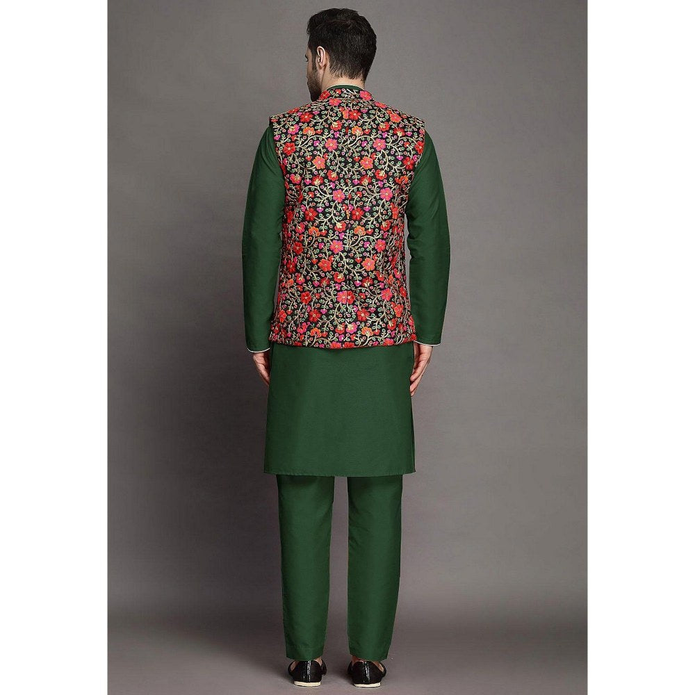 UTSAV FASHION Embroidered Art Silk Green Kurta with Pant and Jacket