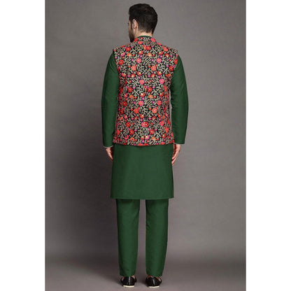UTSAV FASHION Embroidered Art Silk Green Kurta with Pant and Jacket
