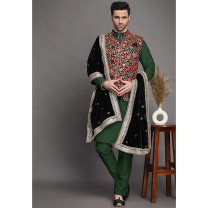 UTSAV FASHION Embroidered Art Silk Green Kurta with Pant and Jacket