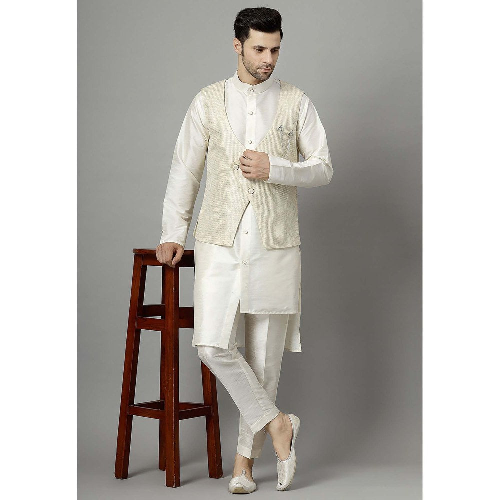 UTSAV FASHION Off White Solid Kurta with Jacket and Pant