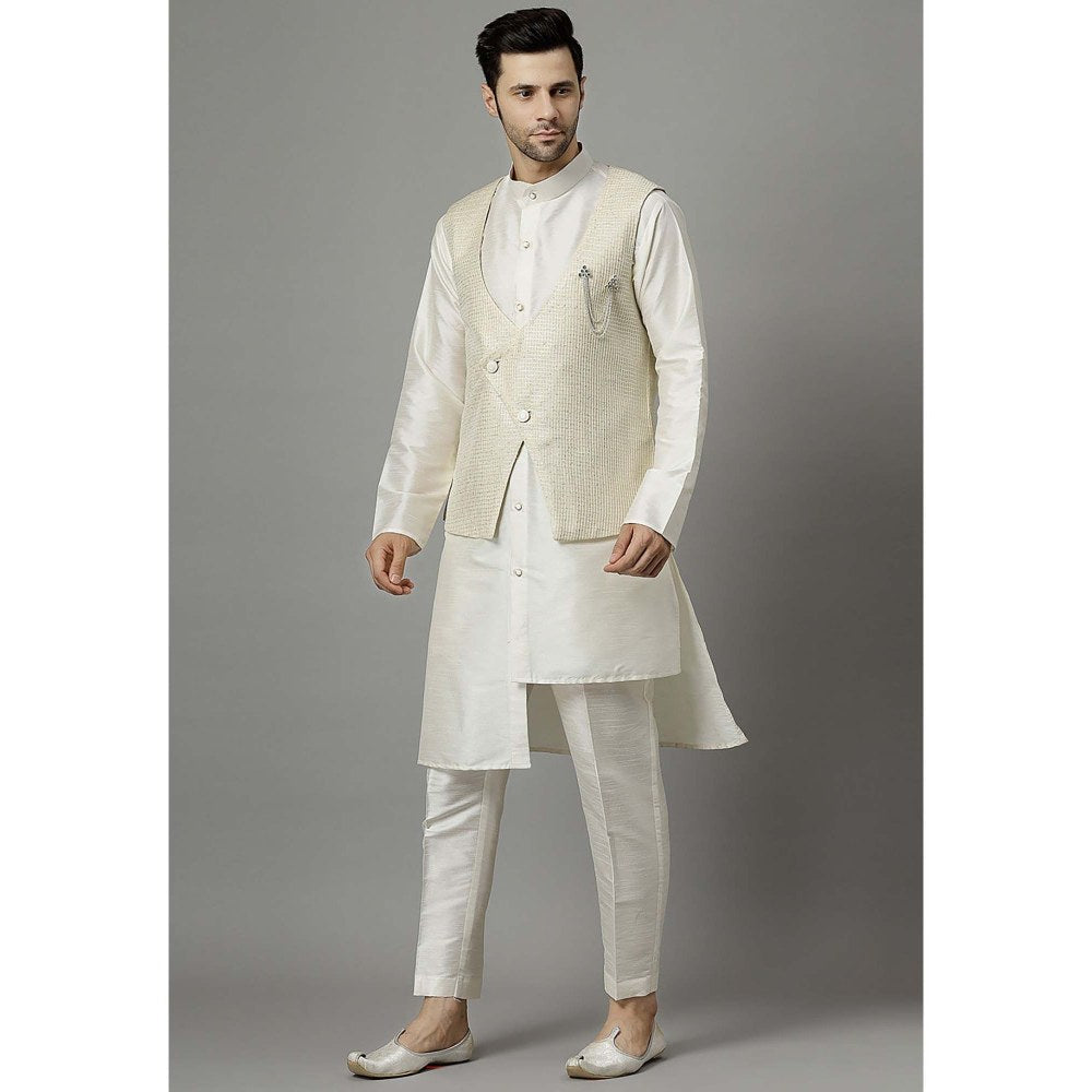 UTSAV FASHION Off White Solid Kurta with Jacket and Pant