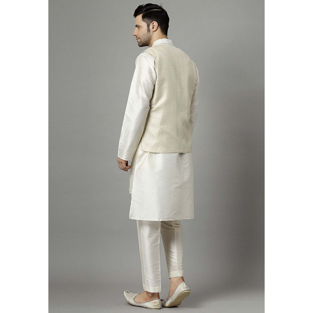 UTSAV FASHION Off White Solid Kurta with Jacket and Pant