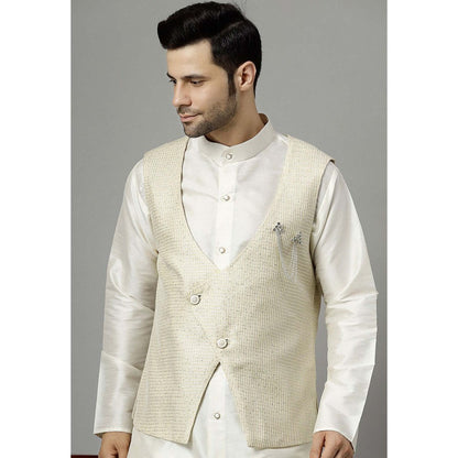 UTSAV FASHION Off White Solid Kurta with Jacket and Pant