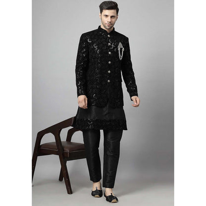UTSAV FASHION Black Embellished Kurta with Jacket and Pant