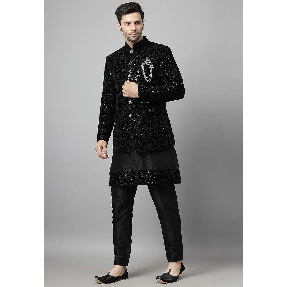 UTSAV FASHION Black Embellished Kurta with Jacket and Pant