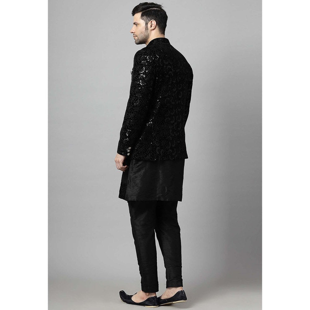 UTSAV FASHION Black Embellished Kurta with Jacket and Pant
