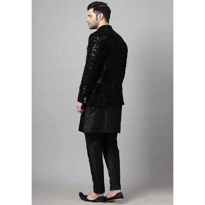 UTSAV FASHION Black Embellished Kurta with Jacket and Pant