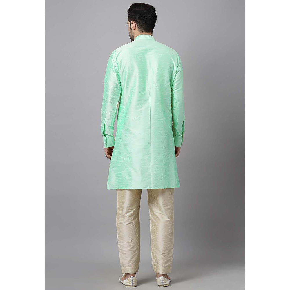 UTSAV FASHION Men Green Embroidered High Slit Sequined Kurta and Pant