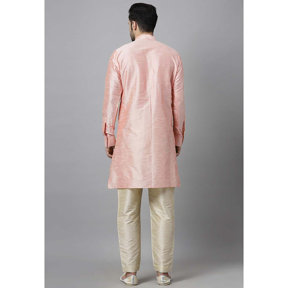 UTSAV FASHION Men Peach Embroidered High Slit Sequined Kurta and Pant