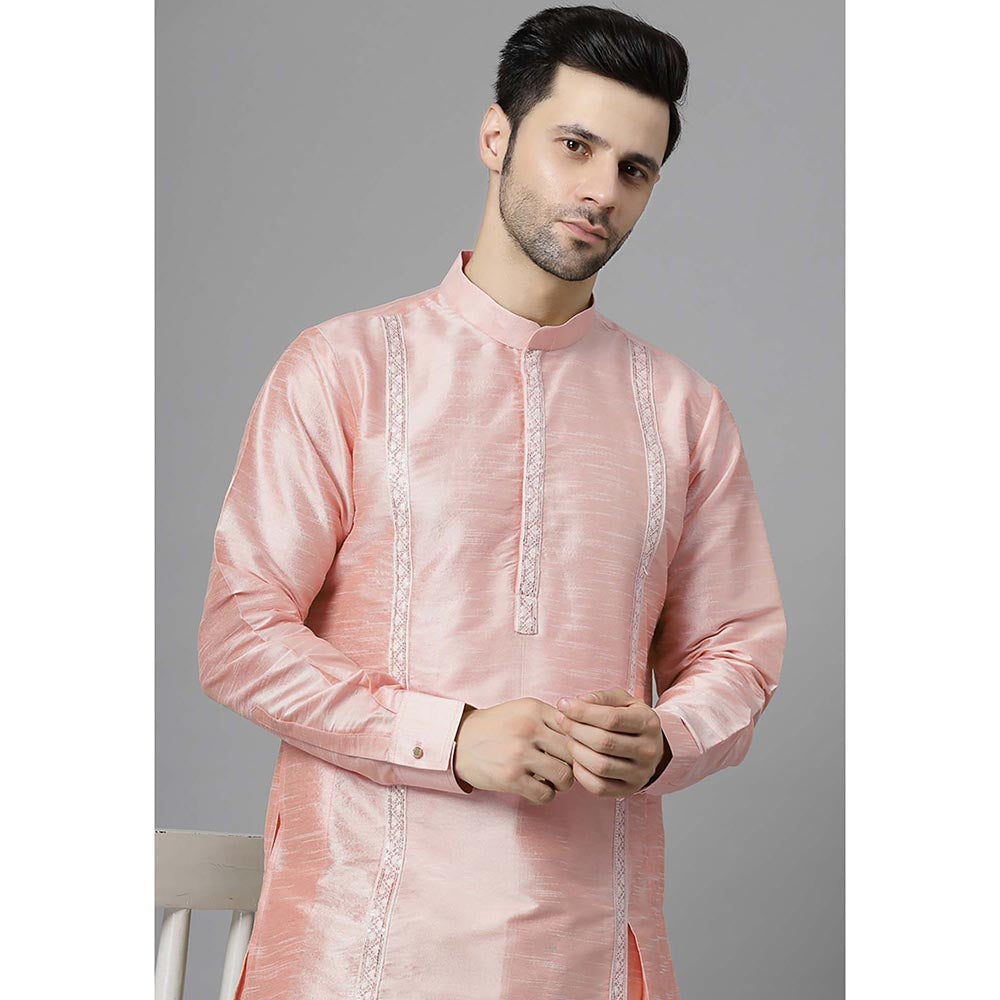 UTSAV FASHION Men Peach Embroidered High Slit Sequined Kurta and Pant