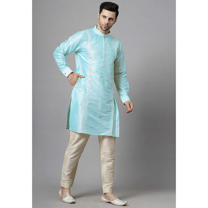 UTSAV FASHION Men Blue Embroidered High Slit Sequined Kurta and Pant