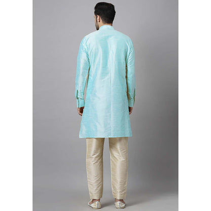 UTSAV FASHION Men Blue Embroidered High Slit Sequined Kurta and Pant