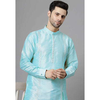 UTSAV FASHION Men Blue Embroidered High Slit Sequined Kurta and Pant