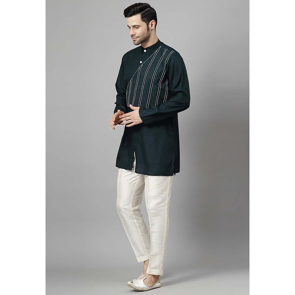 UTSAV FASHION Striped Embroidered Band Collar Straight Short Kurta and Pant