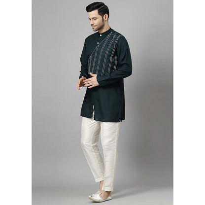 UTSAV FASHION Striped Embroidered Band Collar Straight Short Kurta and Pant