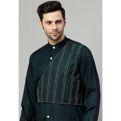 UTSAV FASHION Striped Embroidered Band Collar Straight Short Kurta and Pant