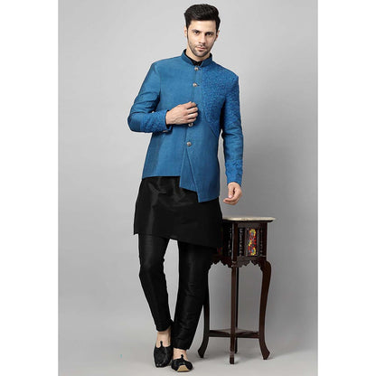 UTSAV FASHION Men Teal Embroidered Dupion Silk Kurta and Pant with Jacket